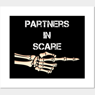 Partners In Scare Funny Skeleton Arm Pointing Couple Halloween Posters and Art